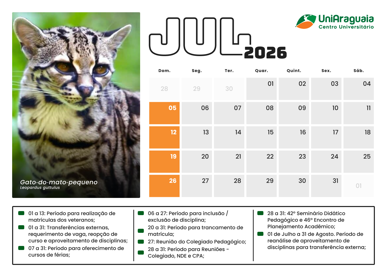 UniAraguaia - Calendário Acadêmico