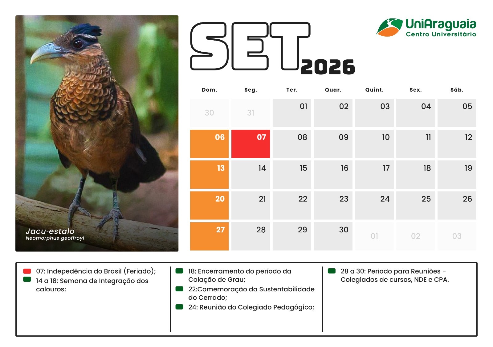 UniAraguaia - Calendário Acadêmico